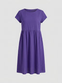 Amelia cap sleeve empire waist midi sundress in purple, front view on white background.
