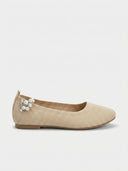 Beige ribbed knit ballet flat, slip-on everyday flat shoe, size 6.