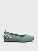 Blue ribbed knit ballet flat with flat flexible sole, everyday slip-on shoe, size 6.