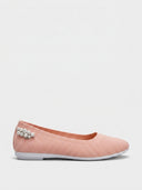 Pink ribbed knit ballet flat with rounded toe, lightweight cushioned flat shoe, size 6.