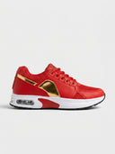 Air cushion colour-block trainers in Red — women's lace-up retro running style, size 36.