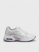 Air cushion colour-block trainers in Purple — women's lace-up retro running style, size 35.