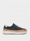 Slip-on perforated comfort trainers in Black with cork midsole and elastic gusset entry.