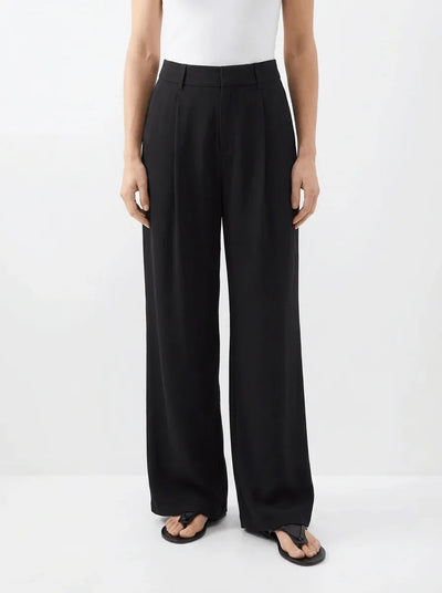 Fee | Pleated Chic High Waisted Wide Leg Trousers - Credo Nera