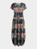 Long sleeve mini dress with round neck, front view.