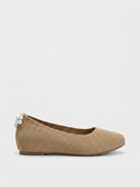 Khaki knit ballet flat with rounded toe and heel pull-tab, cushioned everyday flat shoe, size 6.