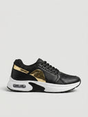 Air cushion colour-block trainers in Black — women's lace-up retro running style, size 35.