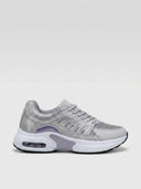Air cushion colour-block trainers in Grey — women's lace-up retro running style, size 35.