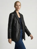 Evan | Chic Long Sleeve Faux Leather Blazer - Credo Nera