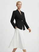 Ava | Chic Long Sleeve White Blazer Dress for Women - Credo Nera