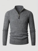 Theo | Modern Stylish Ribbed Half Zip Mens Sweater - Credo Nera