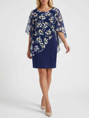 Navy floral chiffon overlay mini dress, front view on white background.