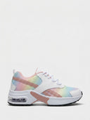Chunky mixed-colour lace-up trainers with air-cushion platform sole, size EU 36, side view on white background.